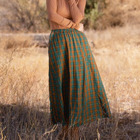Cotton plaid long A-line skirt - Picture 4 of 5